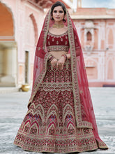 Load image into Gallery viewer, Maroon Elegant  Semi Stitched Lehenga With  Unstitched Blouse Clothsvilla