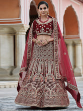 Load image into Gallery viewer, Designer Maroon  Semi Stitched Lehenga With  Unstitched Blouse Clothsvilla