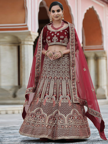 Designer Maroon  Semi Stitched Lehenga With  Unstitched Blouse Clothsvilla