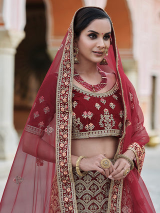 Designer Maroon  Semi Stitched Lehenga With  Unstitched Blouse Clothsvilla