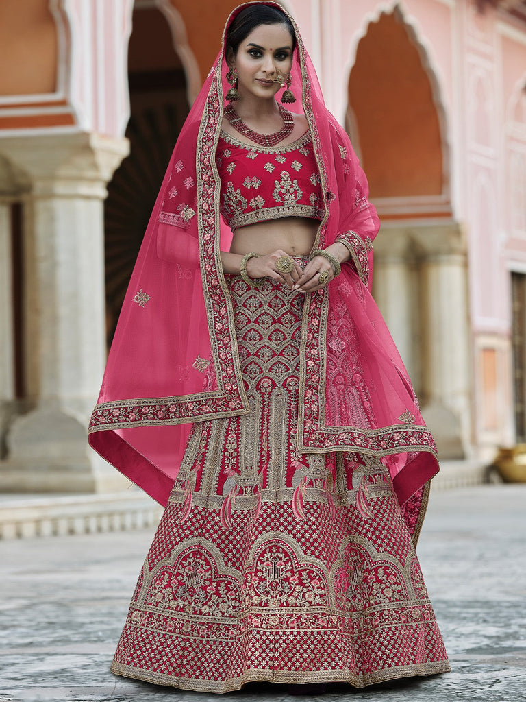 Fancy Pink  Semi Stitched Lehenga With  Unstitched Blouse Clothsvilla