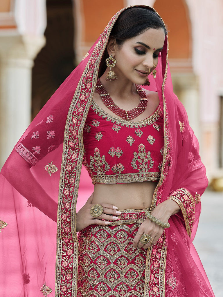 Fancy Pink  Semi Stitched Lehenga With  Unstitched Blouse Clothsvilla