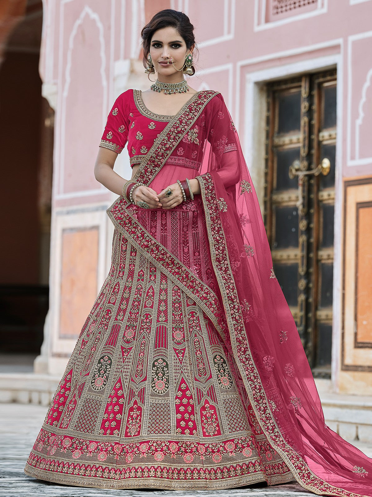 Designer Pink Semi Stitched Lehenga With  Unstitched Blouse Clothsvilla Main image