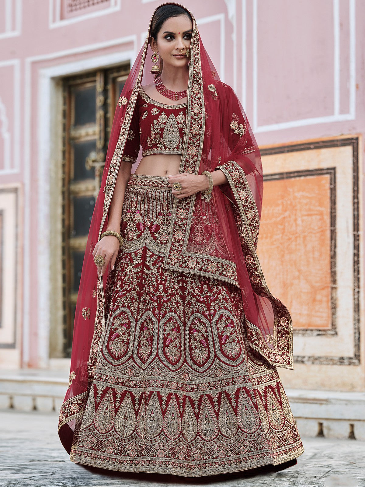 Maroon Classy Semi Stitched Lehenga With  Unstitched Blouse Clothsvilla