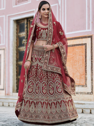 Maroon Classy Semi Stitched Lehenga With  Unstitched Blouse Clothsvilla