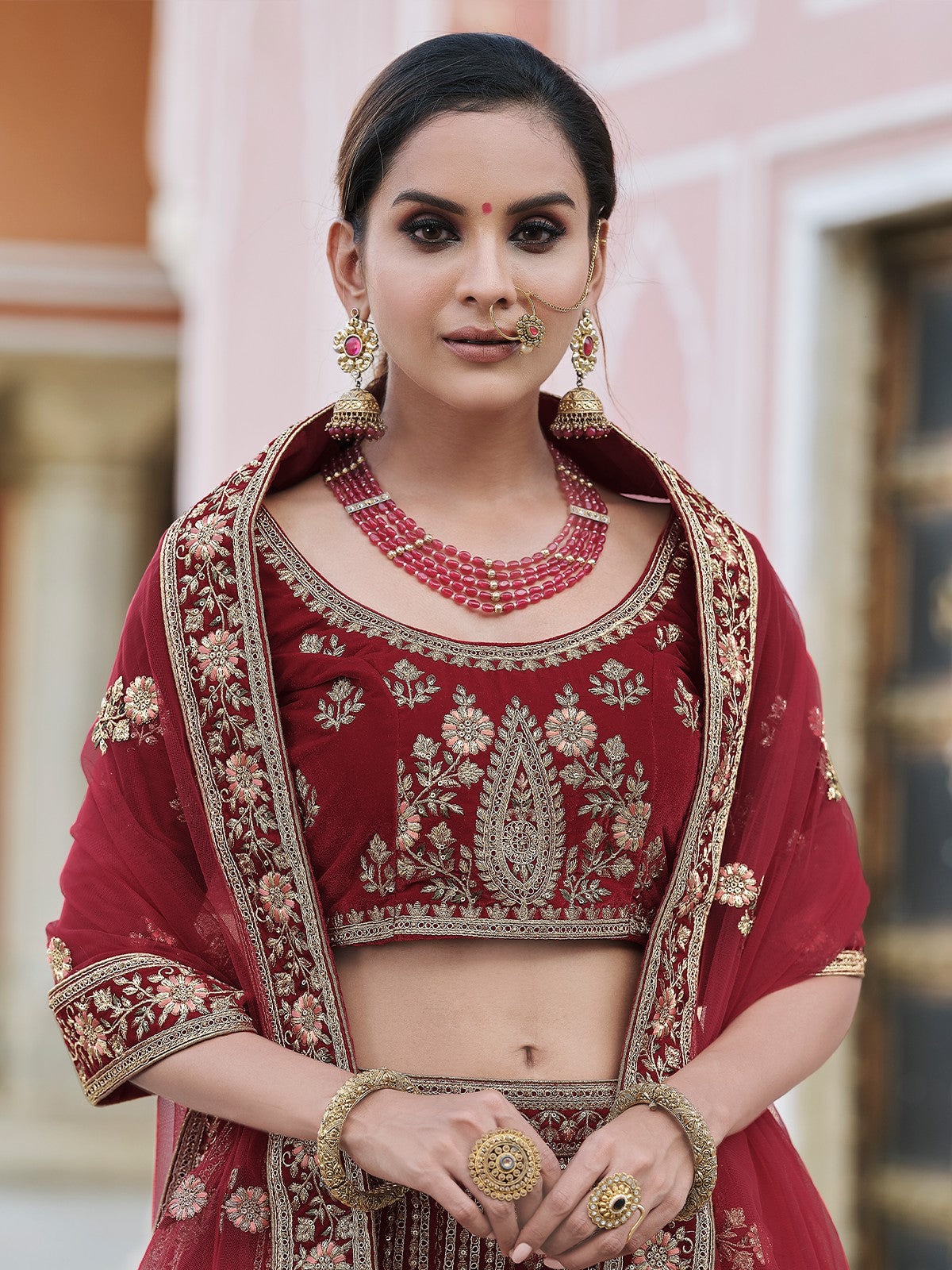 Maroon Classy Semi Stitched Lehenga With  Unstitched Blouse Clothsvilla