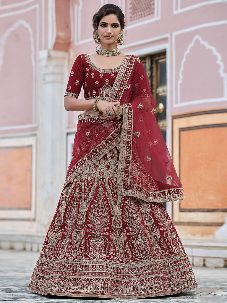 Maroon Elegant  Semi Stitched Lehenga With  Unstitched Blouse Clothsvilla