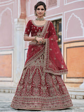 Load image into Gallery viewer, Maroon Elegant  Semi Stitched Lehenga With  Unstitched Blouse Clothsvilla