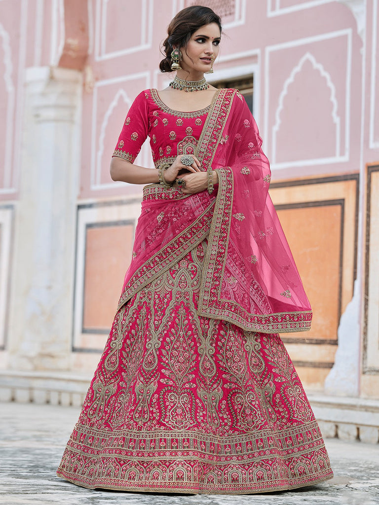 Pink  Stunning  Semi Stitched Lehenga With  Unstitched Blouse Clothsvilla