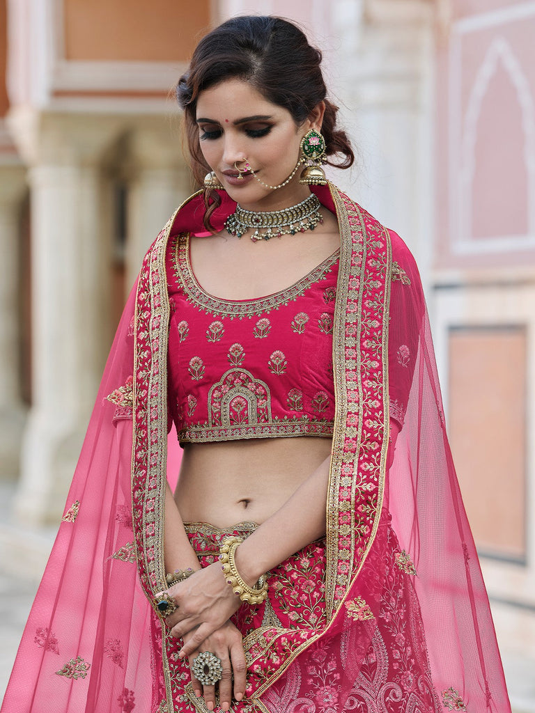 Pink  Stunning  Semi Stitched Lehenga With  Unstitched Blouse Clothsvilla