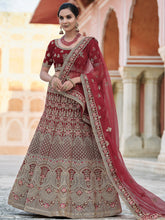 Load image into Gallery viewer, Festive Maroon  Semi Stitched Lehenga With  Unstitched Blouse Clothsvilla