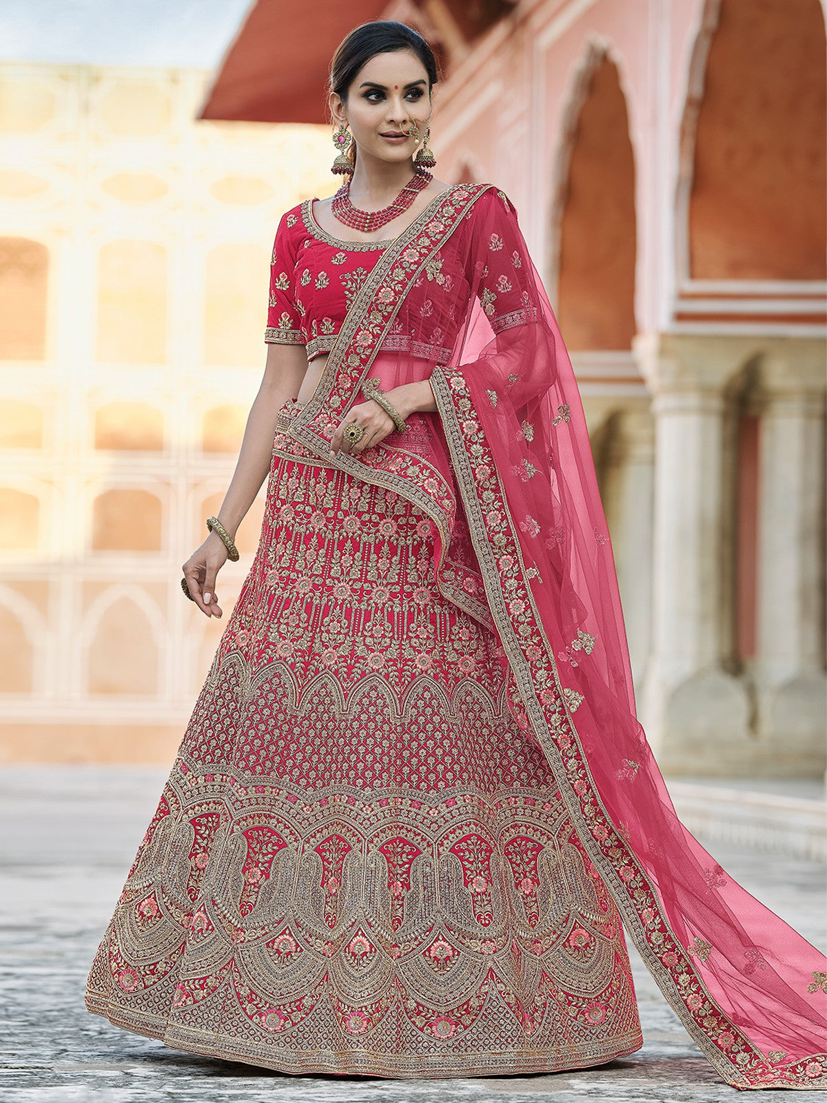 Pink Velvet  Soft Net Semi Stitched Lehenga With  Unstitched Blouse Clothsvilla Main image