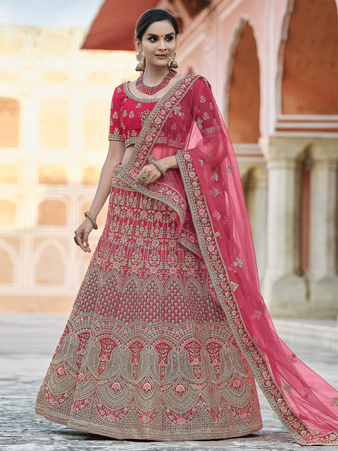 Pink Velvet  Soft Net Semi Stitched Lehenga With  Unstitched Blouse Clothsvilla Main image