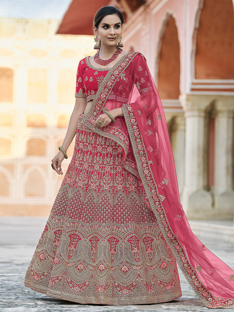 Pink Velvet  Soft Net Semi Stitched Lehenga With  Unstitched Blouse Clothsvilla