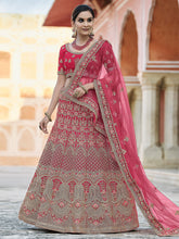 Load image into Gallery viewer, Pink Velvet  Soft Net Semi Stitched Lehenga With  Unstitched Blouse Clothsvilla