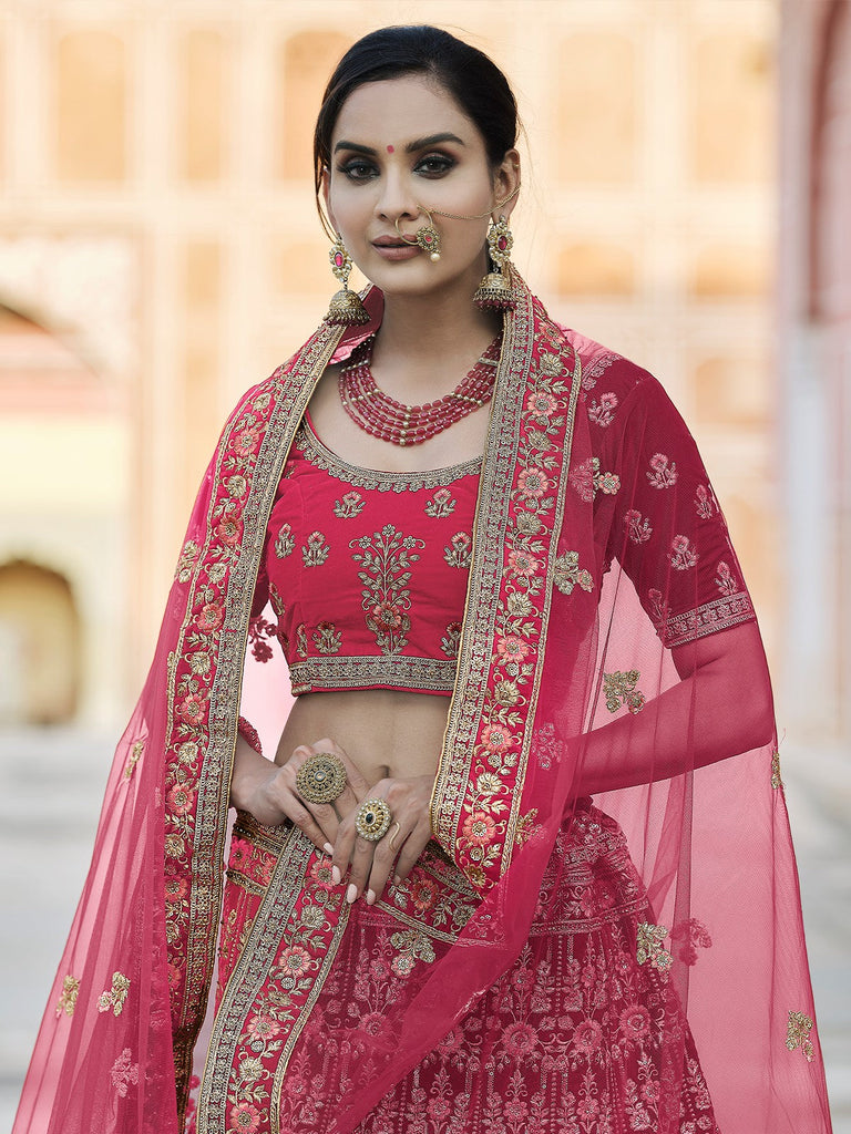 Pink Velvet  Soft Net Semi Stitched Lehenga With  Unstitched Blouse Clothsvilla