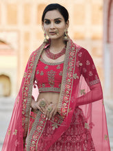 Load image into Gallery viewer, Pink Velvet  Soft Net Semi Stitched Lehenga With  Unstitched Blouse Clothsvilla