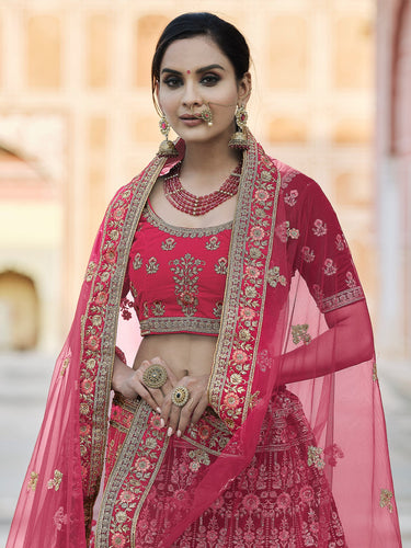 Pink Velvet  Soft Net Semi Stitched Lehenga With  Unstitched Blouse Clothsvilla