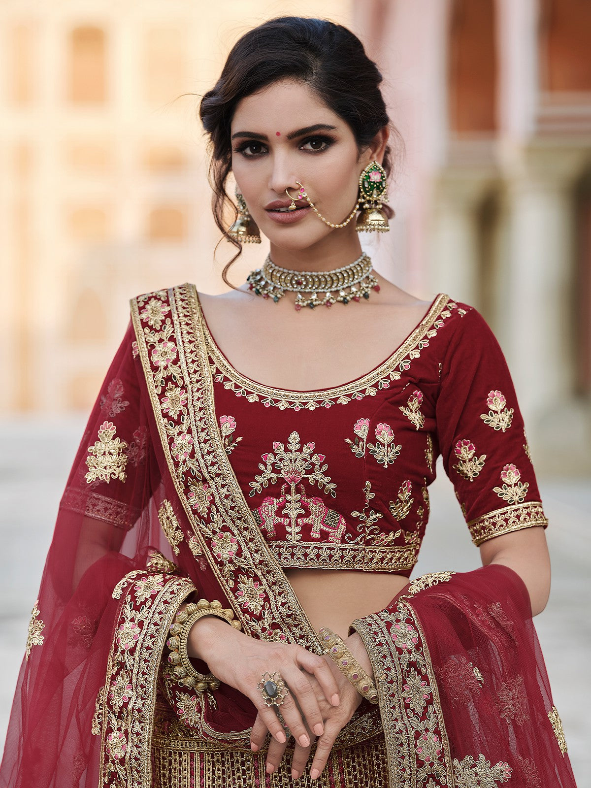 Maroon Soft Net Hand Work And Embroidery Semi Stitched Lehenga With  Unstitched Blouse Clothsvilla