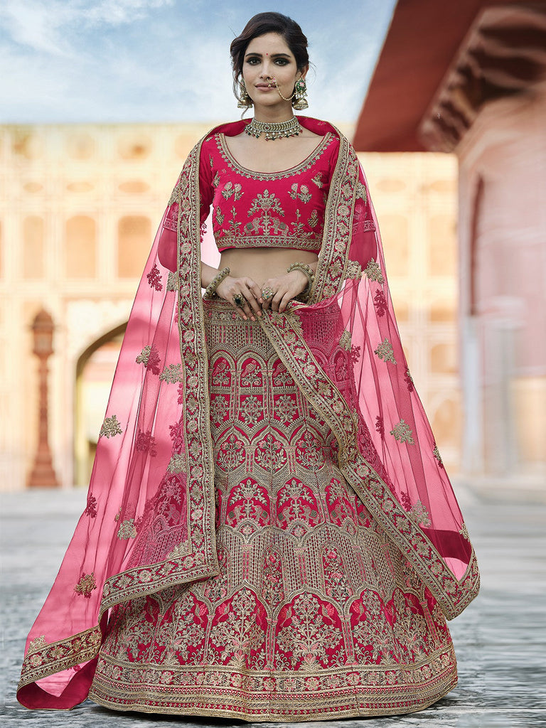 Fancy Pink Semi Stitched Lehenga With  Unstitched Blouse Clothsvilla