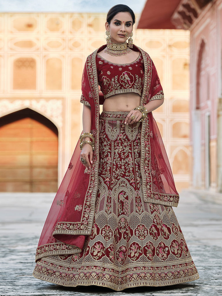 Maroon Elegant  Semi Stitched Lehenga With  Unstitched Blouse Clothsvilla