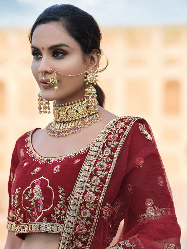 Maroon Elegant  Semi Stitched Lehenga With  Unstitched Blouse Clothsvilla