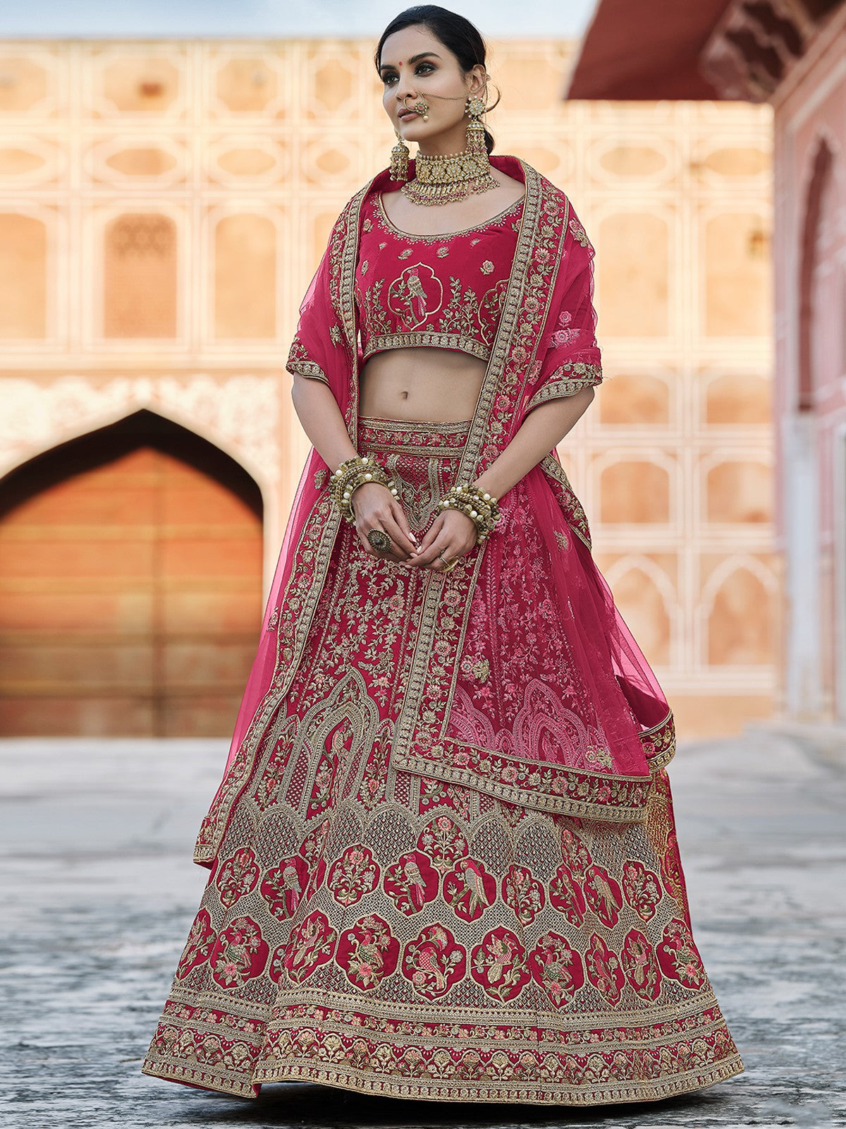 Designer Pink Semi Stitched Lehenga With  Unstitched Blouse Clothsvilla Main image