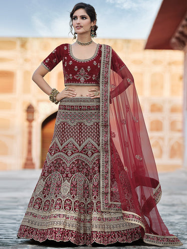 Maroon Stunning Semi Stitched Lehenga With  Unstitched Blouse Clothsvilla
