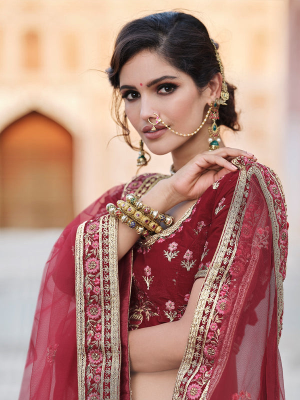 Maroon Stunning Semi Stitched Lehenga With  Unstitched Blouse Clothsvilla