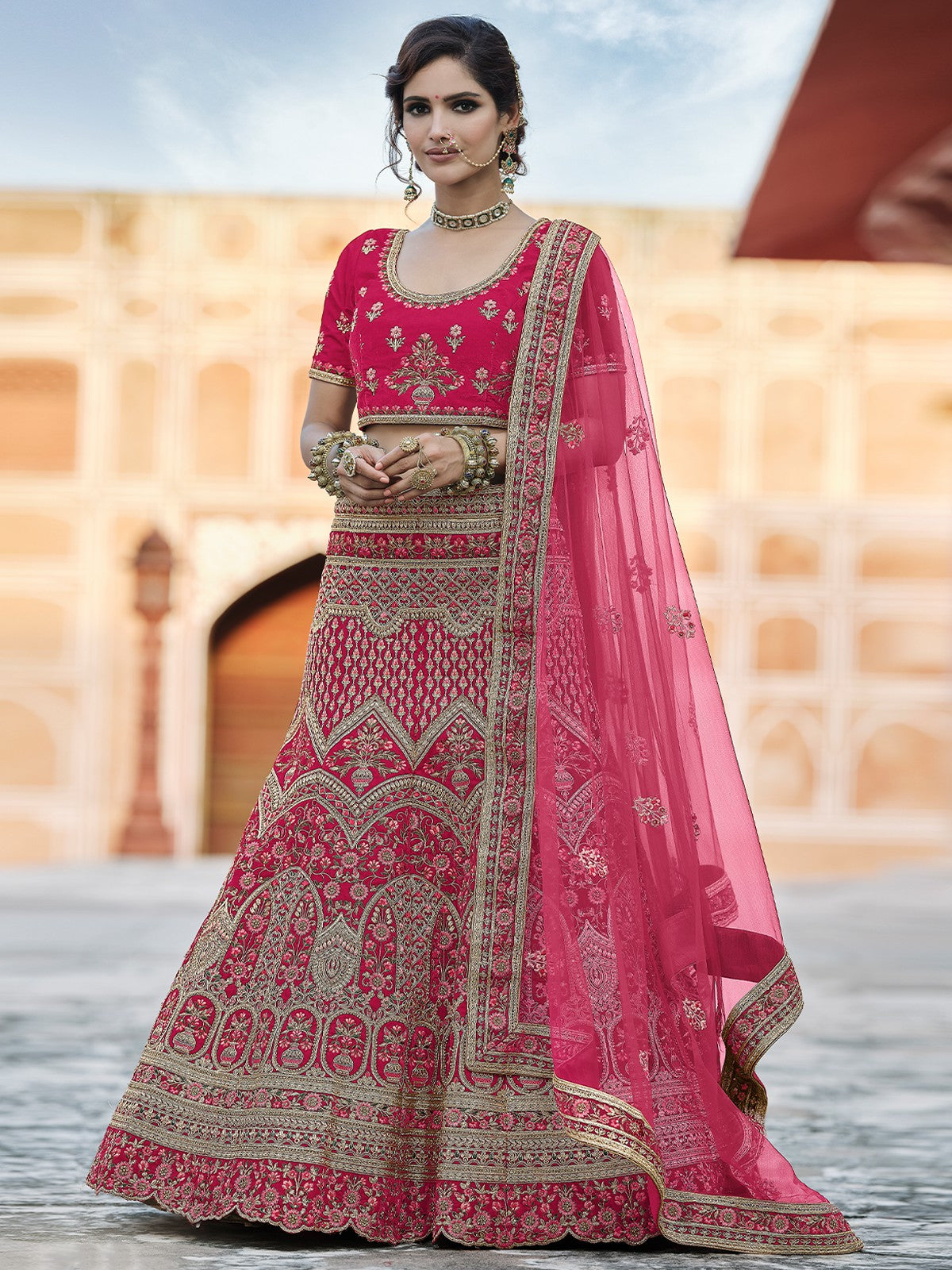 Pink  Classy Semi Stitched Lehenga With  Unstitched Blouse Clothsvilla Main image