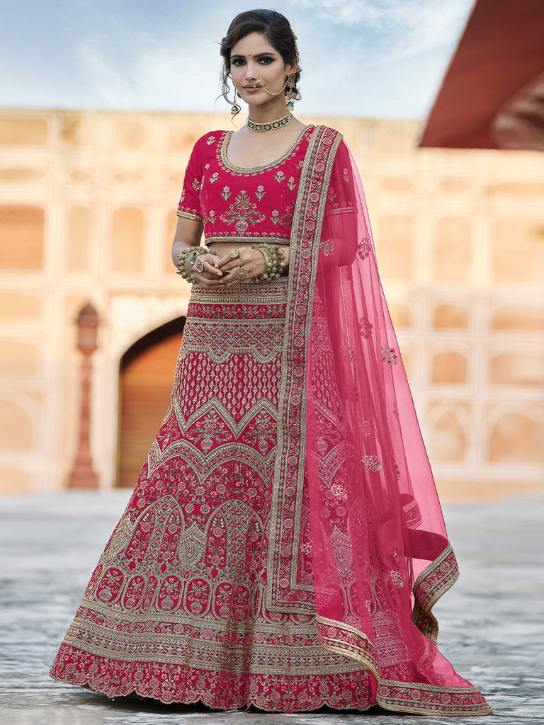 Pink  Classy Semi Stitched Lehenga With  Unstitched Blouse Clothsvilla