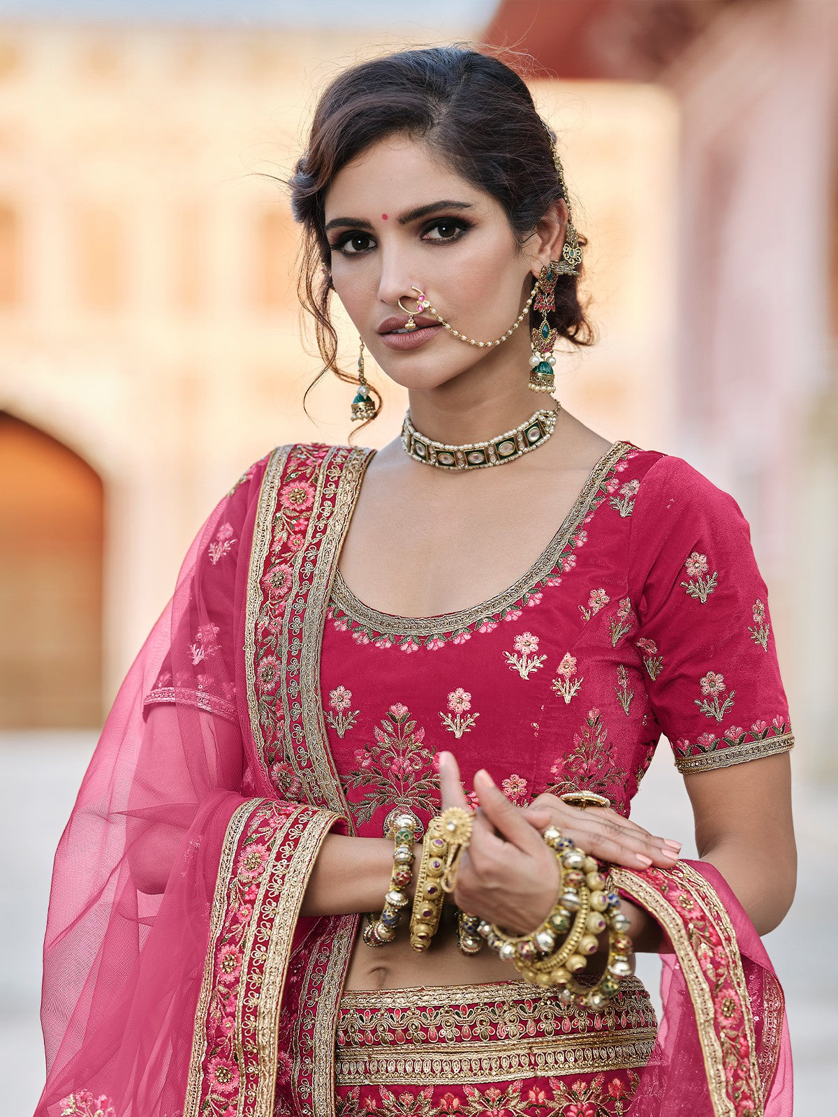 Pink  Classy Semi Stitched Lehenga With  Unstitched Blouse Clothsvilla