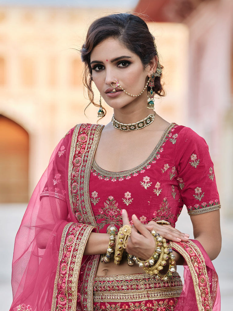 Pink  Classy Semi Stitched Lehenga With  Unstitched Blouse Clothsvilla