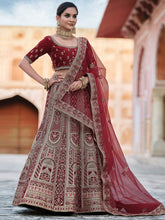 Load image into Gallery viewer, Maroon Designer Semi Stitched Lehenga With  Unstitched Blouse Clothsvilla