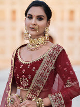 Load image into Gallery viewer, Maroon Designer Semi Stitched Lehenga With  Unstitched Blouse Clothsvilla