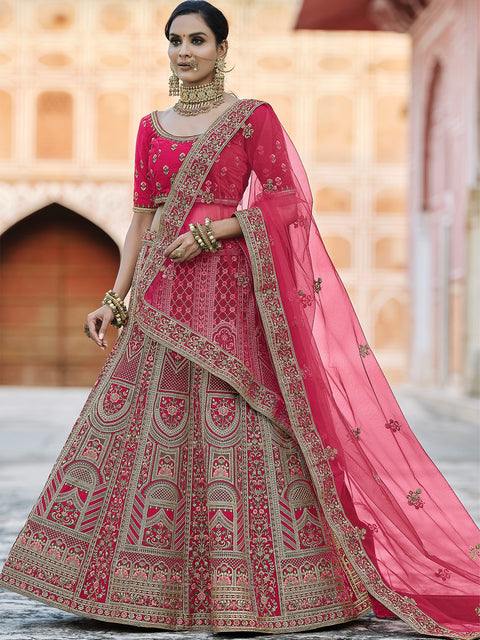 Fancy Pink Semi Stitched Lehenga With  Unstitched Blouse Clothsvilla Main image