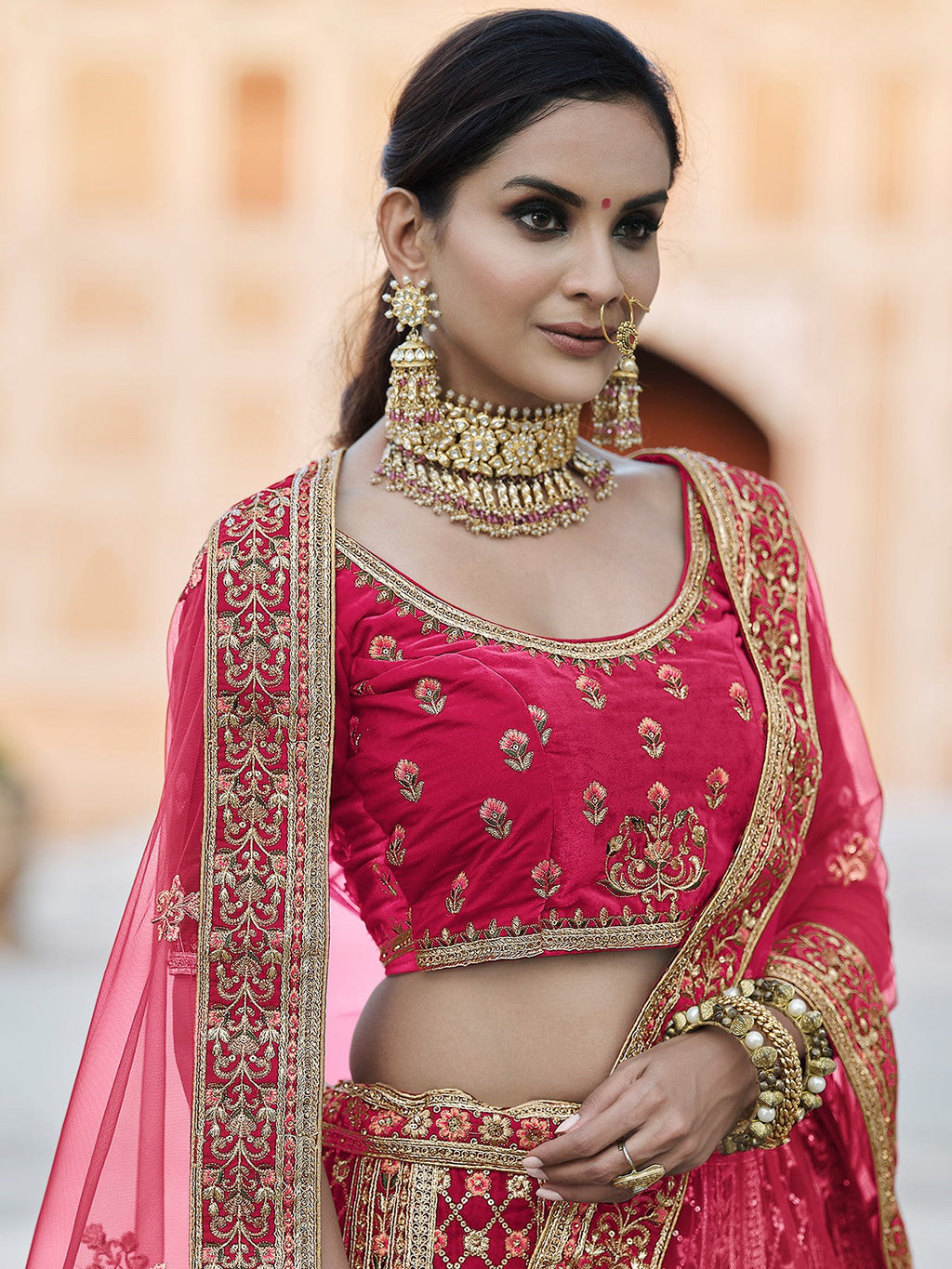 Fancy Pink Semi Stitched Lehenga With  Unstitched Blouse Clothsvilla