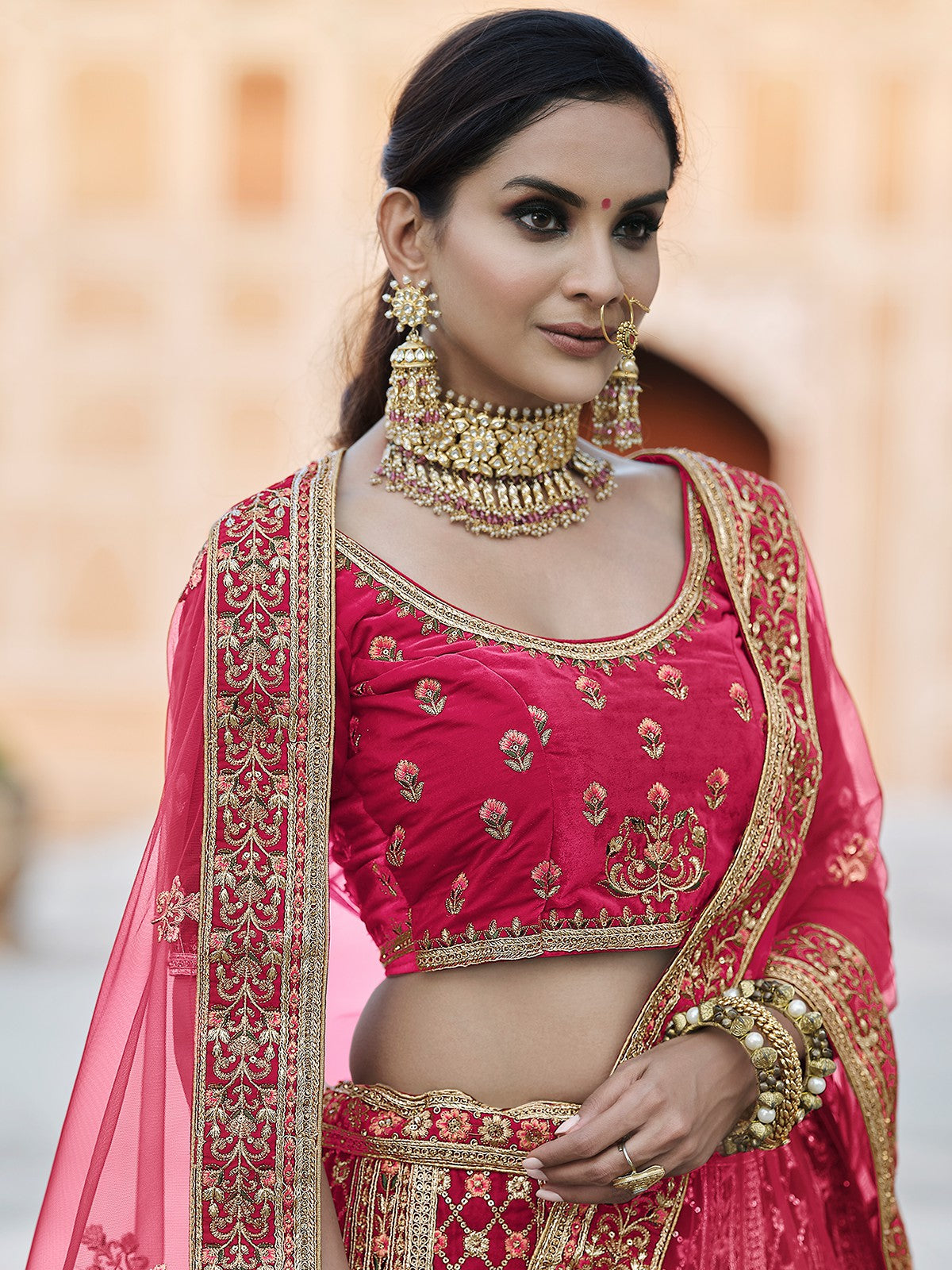 Fancy Pink Semi Stitched Lehenga With  Unstitched Blouse Clothsvilla