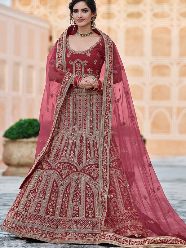 Maroon Elegant  Semi Stitched Lehenga With  Unstitched Blouse Clothsvilla