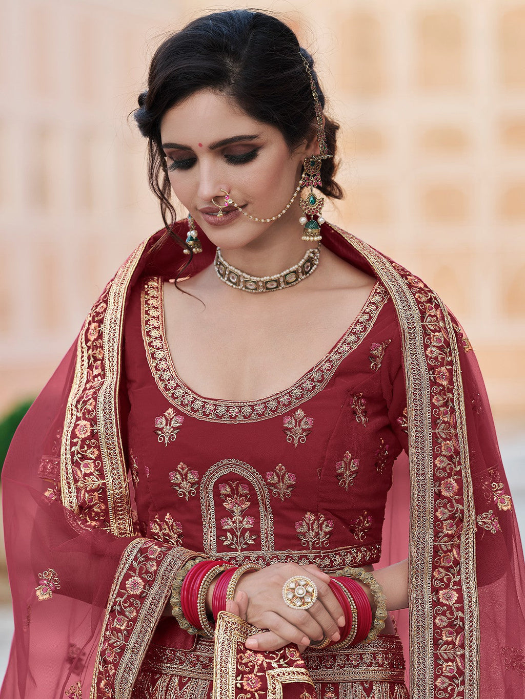 Maroon Elegant  Semi Stitched Lehenga With  Unstitched Blouse Clothsvilla
