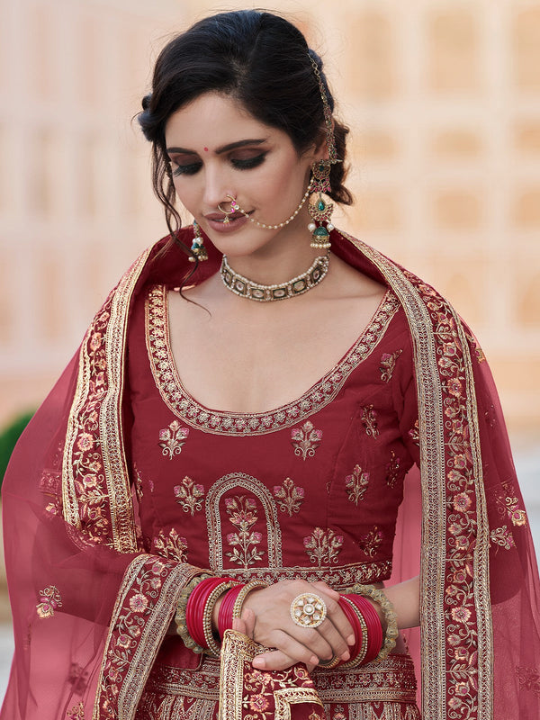 Maroon Elegant  Semi Stitched Lehenga With  Unstitched Blouse Clothsvilla