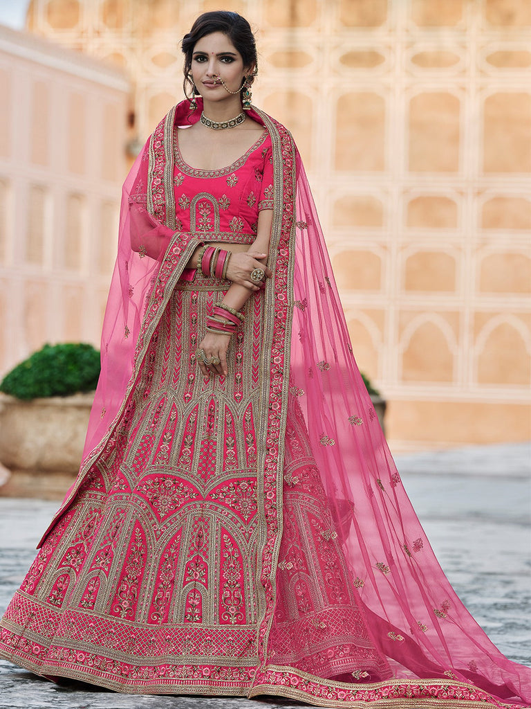 Festive Pink  Semi Stitched Lehenga With  Unstitched Blouse Clothsvilla