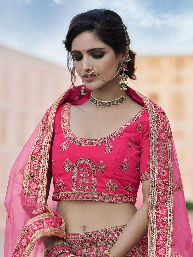 Festive Pink  Semi Stitched Lehenga With  Unstitched Blouse Clothsvilla