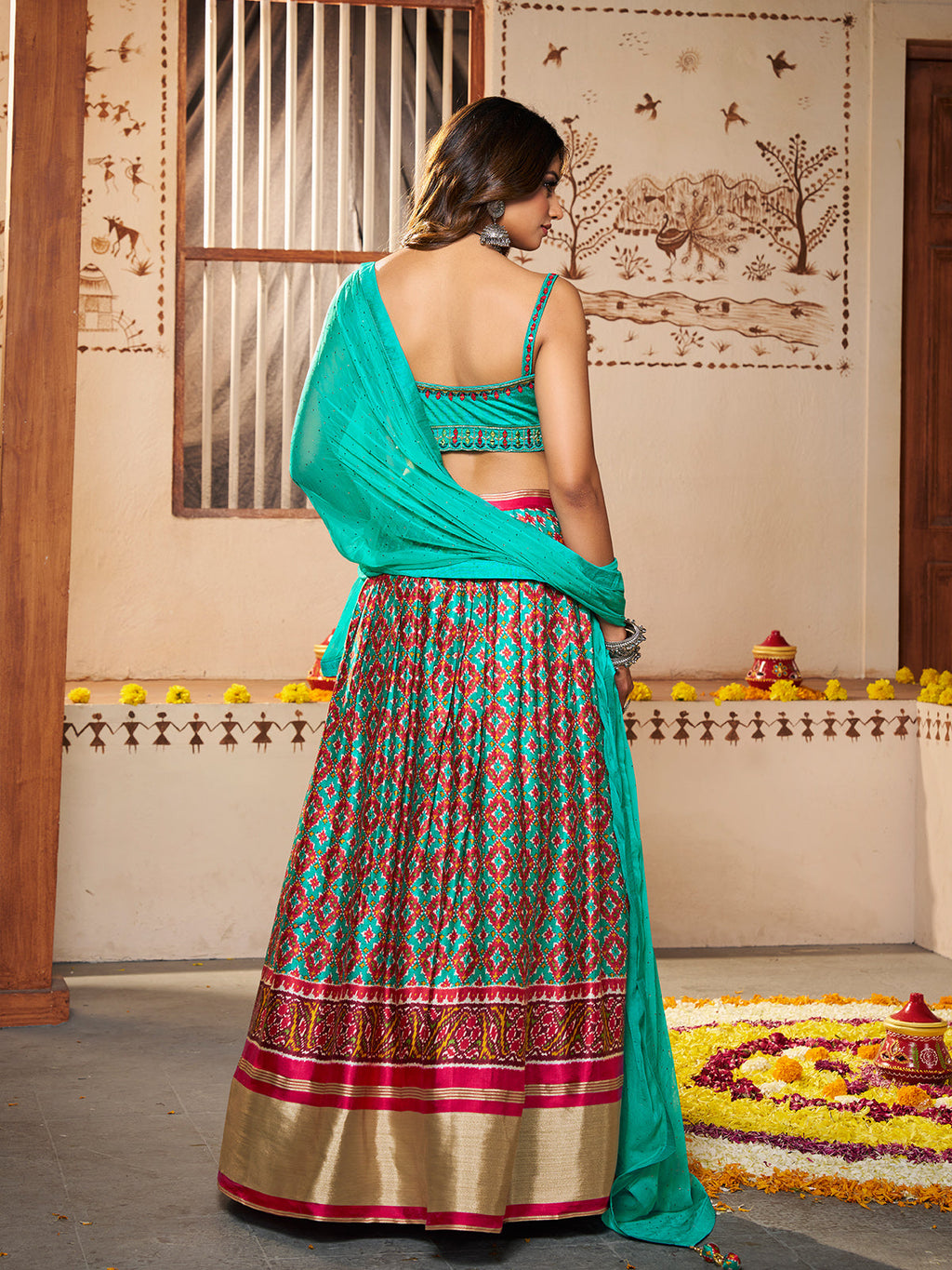 Blue Silk Printed Semi Stitched Lehenga With Unstitched Blouse Clothsvilla