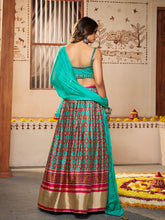 Load image into Gallery viewer, Blue Silk Printed Semi Stitched Lehenga With Unstitched Blouse Clothsvilla