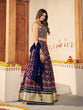 Load image into Gallery viewer, Navy Blue  Silk Printed Semi Stitched Lehenga With Unstitched Blouse Clothsvilla