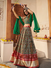 Load image into Gallery viewer, Green Silk Printed Semi Stitched Lehenga With Unstitched Blouse Clothsvilla