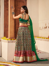 Load image into Gallery viewer, Green Silk Printed Semi Stitched Lehenga With Unstitched Blouse Clothsvilla