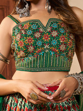 Load image into Gallery viewer, Green Silk Printed Semi Stitched Lehenga With Unstitched Blouse Clothsvilla