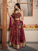 Load image into Gallery viewer, Wine Silk Printed Semi Stitched Lehenga With Unstitched Blouse Clothsvilla